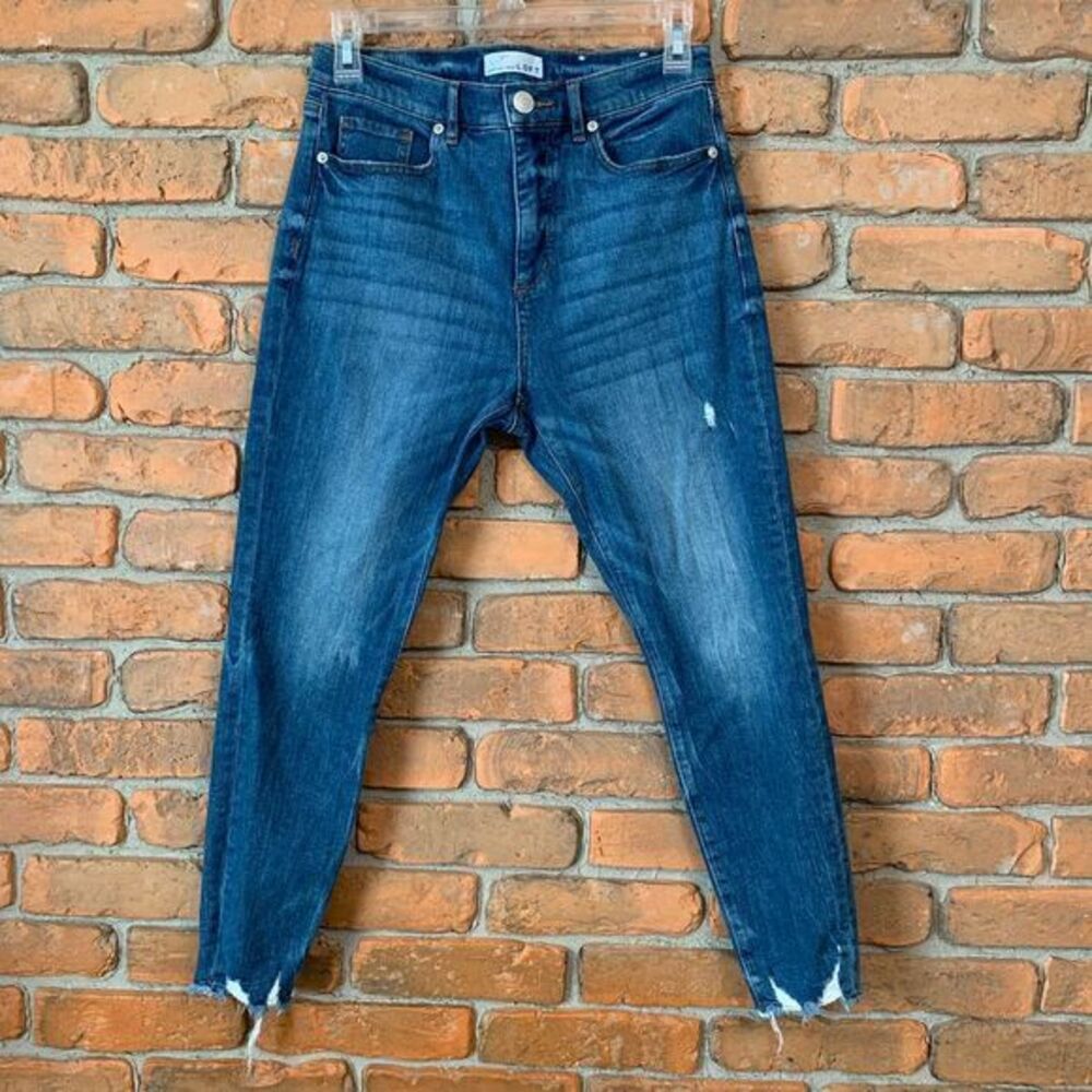 LOFT Womens 27 Jeans Blue High Waist Skinny Distressed Raw Hem Medium Wash Denim